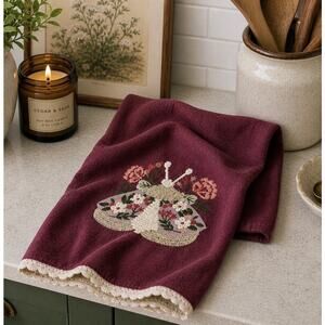 World Market Floral Moth Embroidered Kitchen Towel Boho Cottagecore NWT